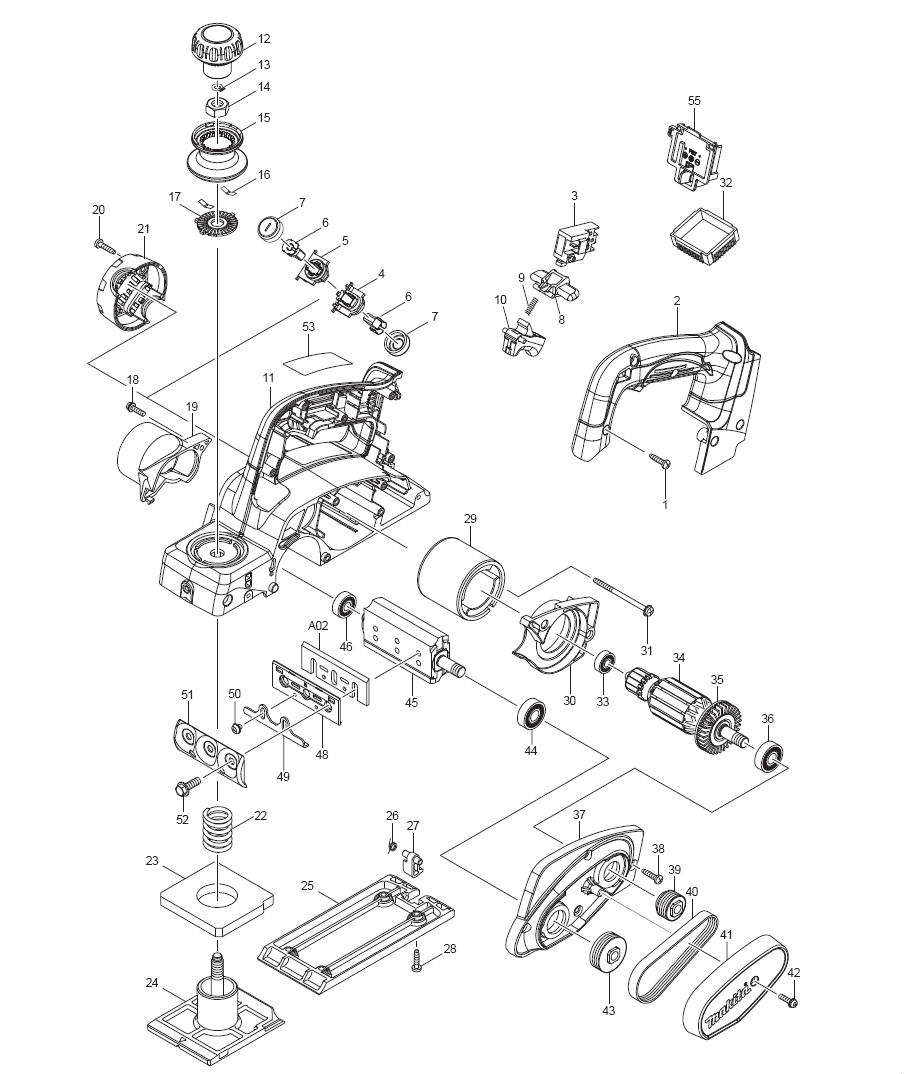 Page 1 Diagram and Parts List for LXPK01  Makita Planer Jointer