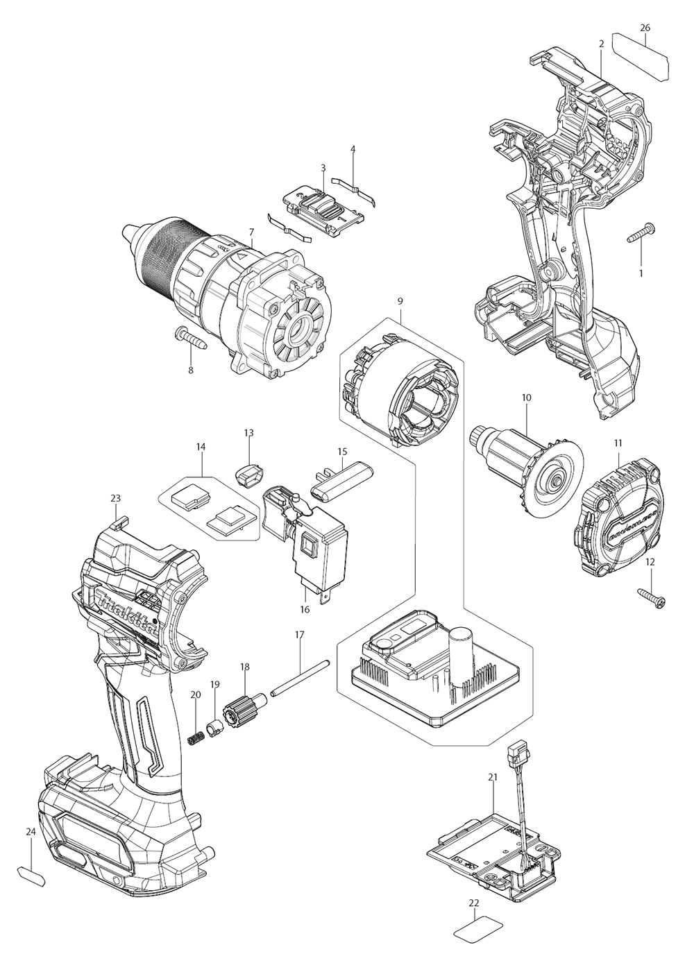 Fig-0 Diagram and Parts List for GFD01D  Makita Cordless Drill
