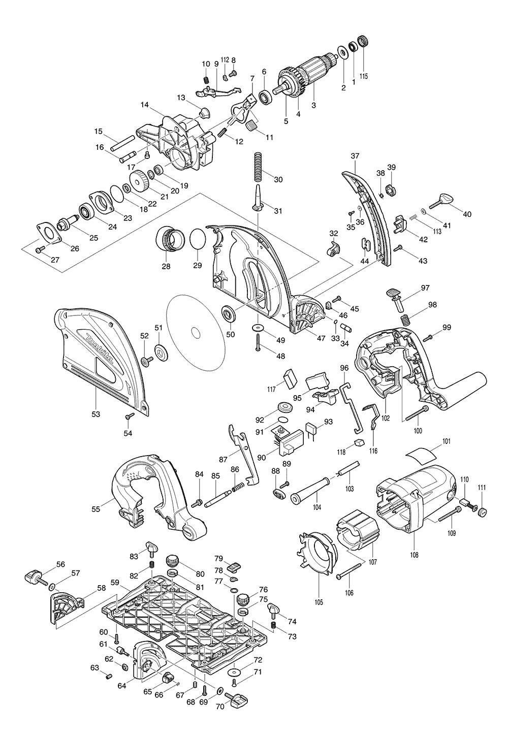 Page 1 Diagram and Parts List for SP6000  Makita Saw