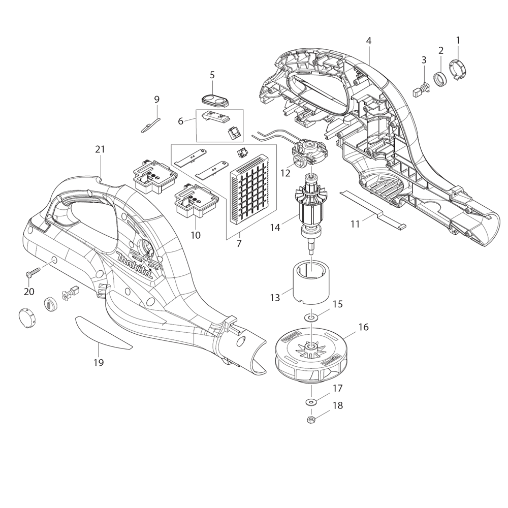 Page 1 Diagram and Parts List for XBU01Z  Makita Leaf Blower / Vacuum