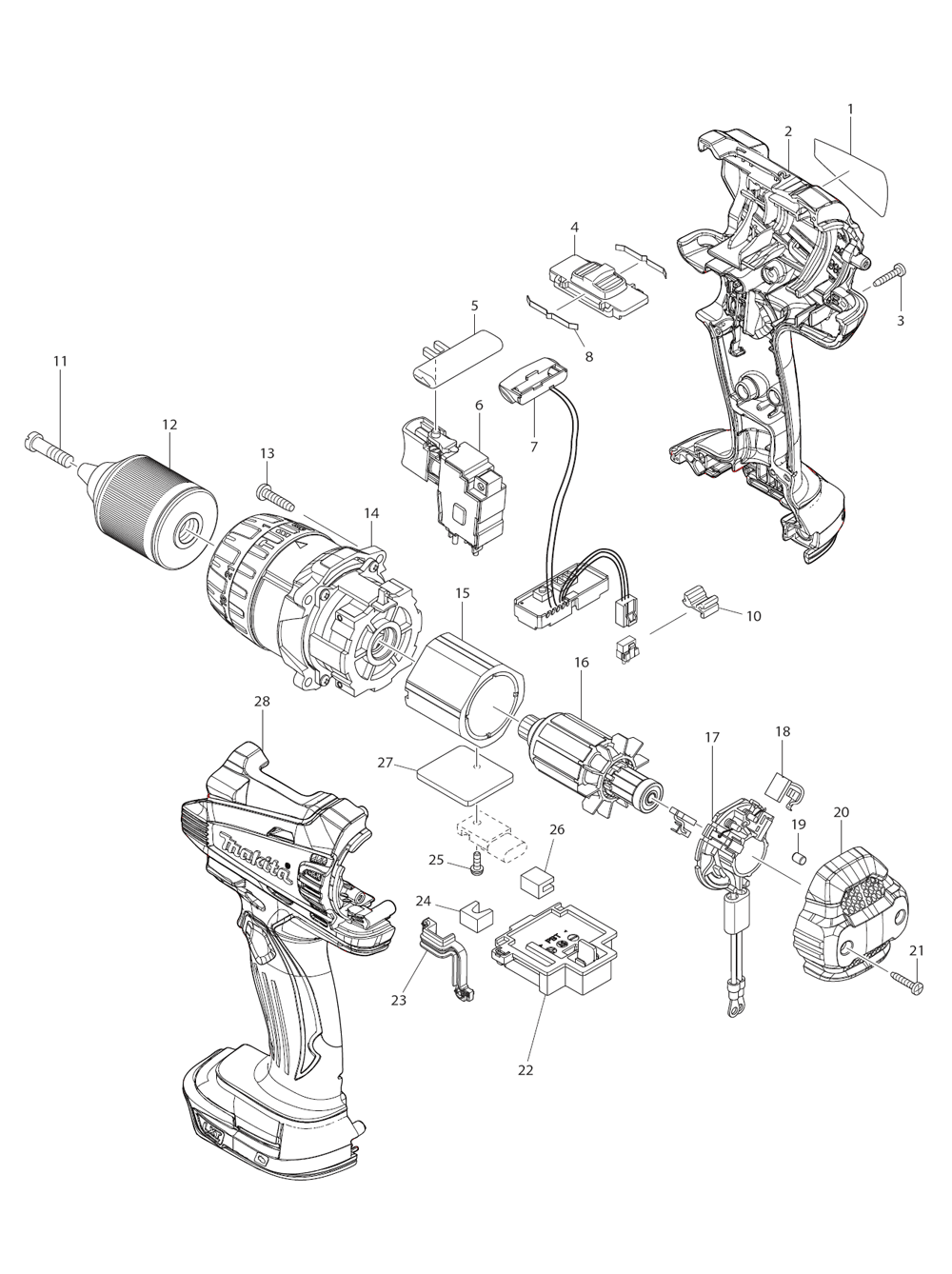 Fig-0 Diagram and Parts List for LXPH03PARTS  Makita Cordless Drill