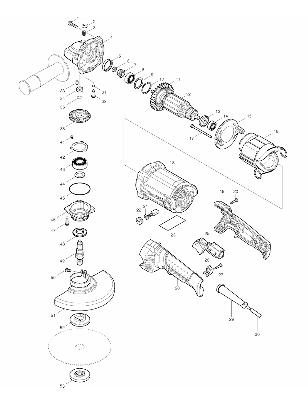 Page 1 Diagram and Parts List for GA6010ZX2  Makita Grinder