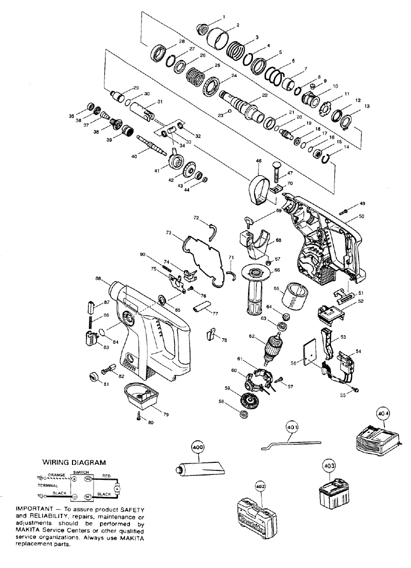 Page 1 Diagram and Parts List for BHR200SHE  Makita Hammer