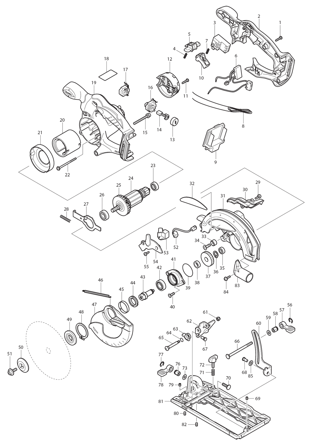 Page 1 Diagram and Parts List for XSS01Z  Makita Saw