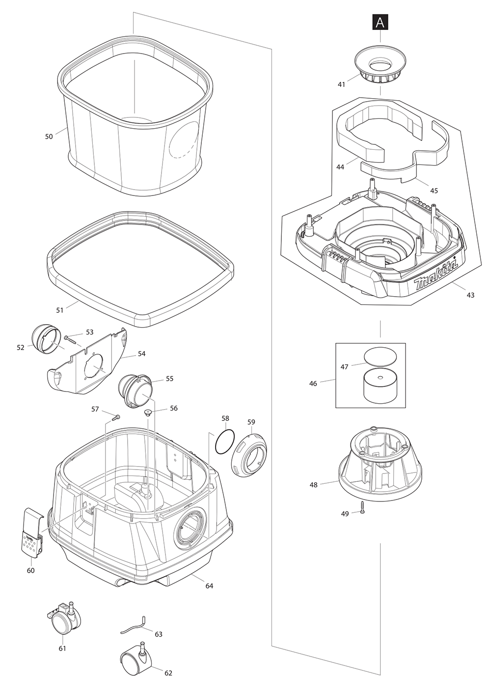 Fig-1 Diagram and Parts List for XCV20Z  Makita Canister Vacuum