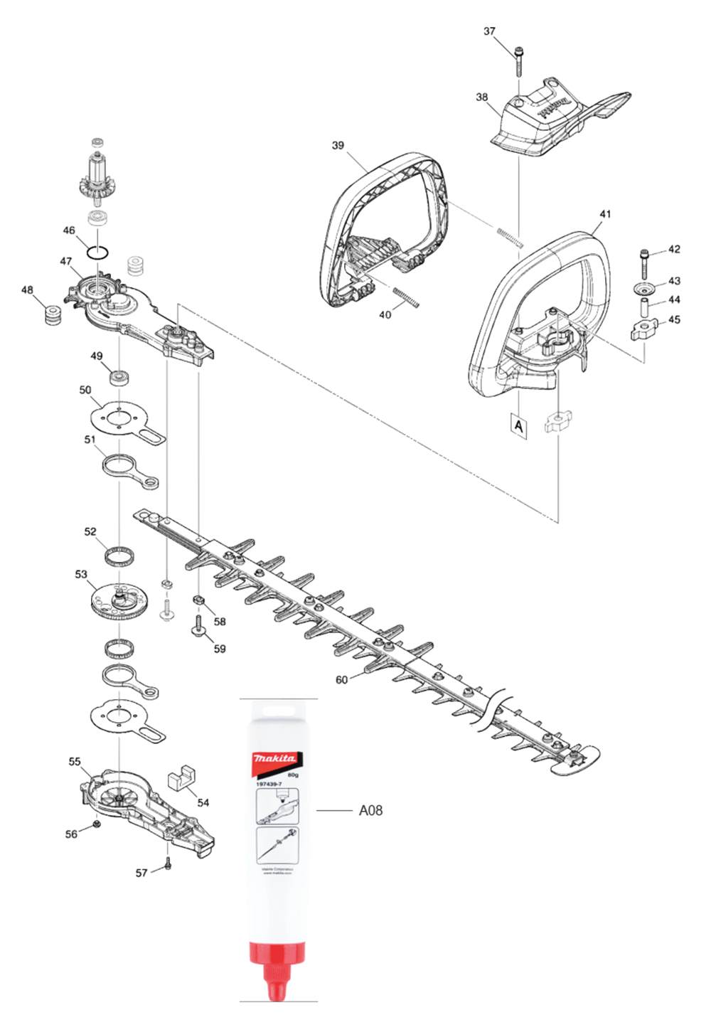 Fig-1 Diagram and Parts List for GHU02M1  Makita Hedge Trimmer