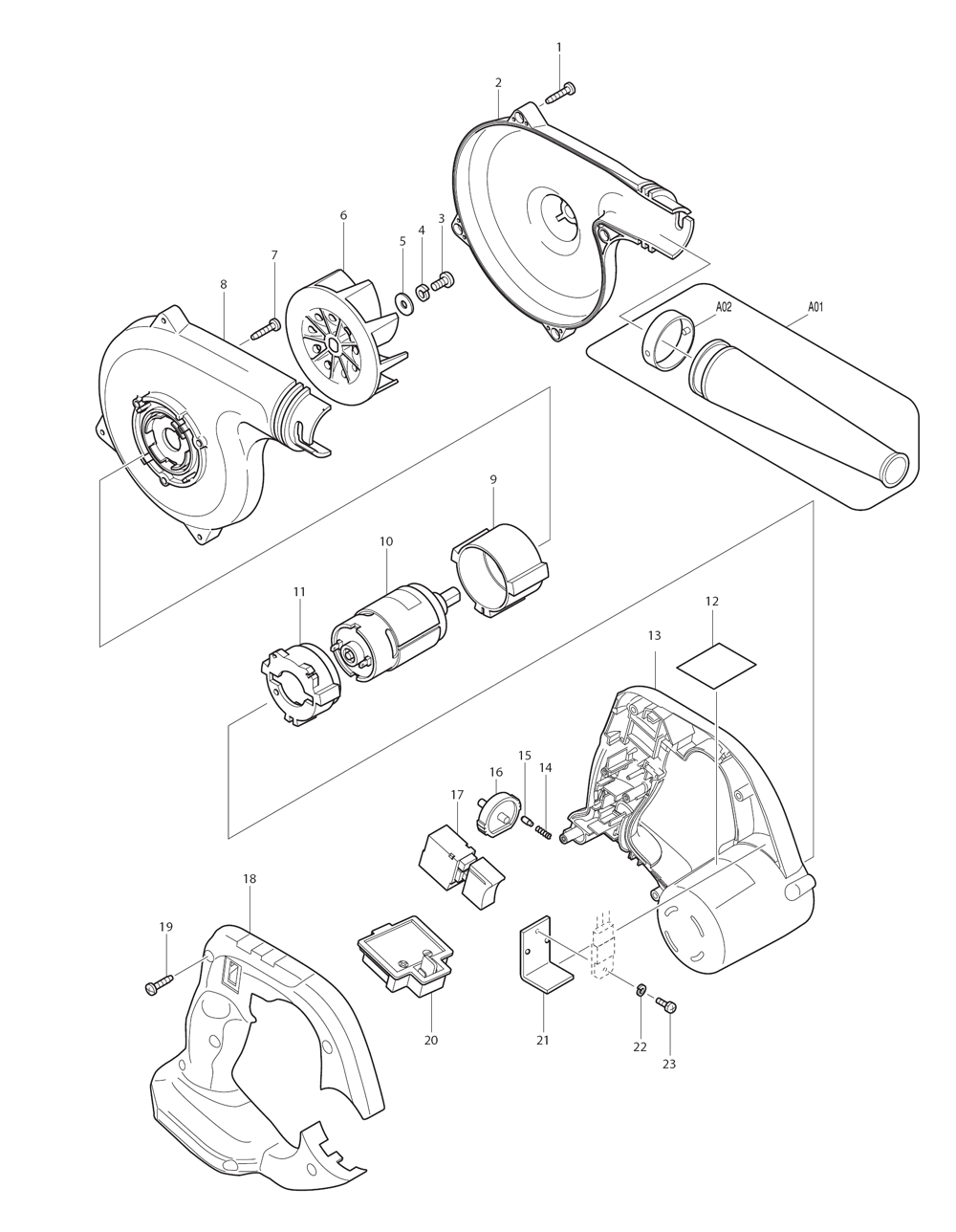 Page 1 Diagram and Parts List for DUB182Z  Makita Leaf Blower / Vacuum