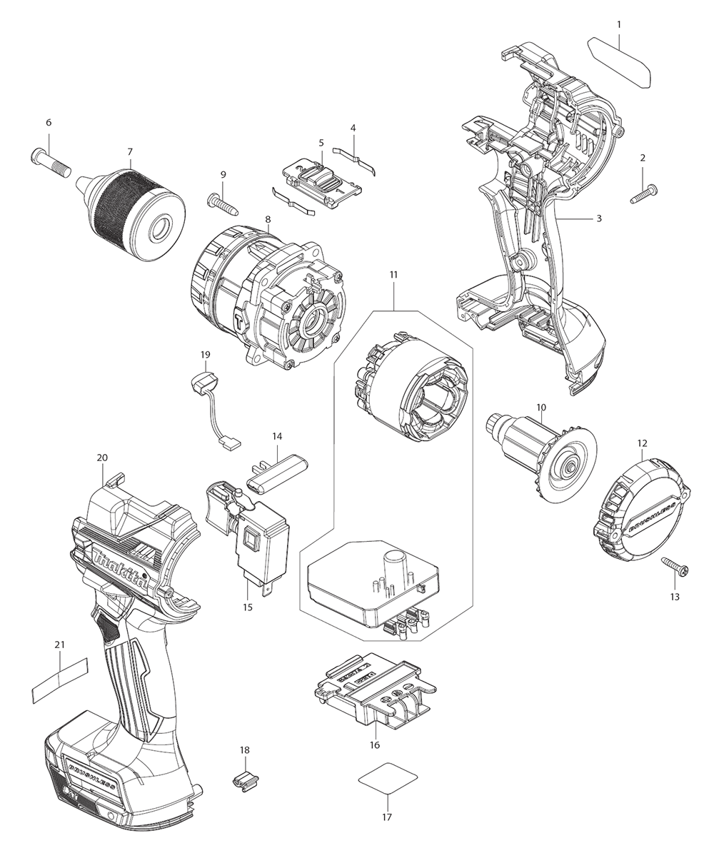 Fig-0 Diagram and Parts List for XPH14T  Makita Hammer Drill