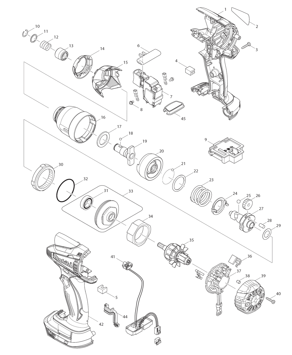 Page 1 Diagram and Parts List for XDT04Z  Makita Drill