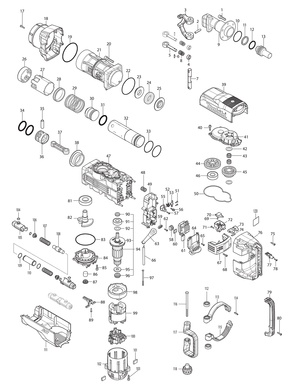 Fig-0 Diagram and Parts List for HM1512  Makita Demolition Hammer