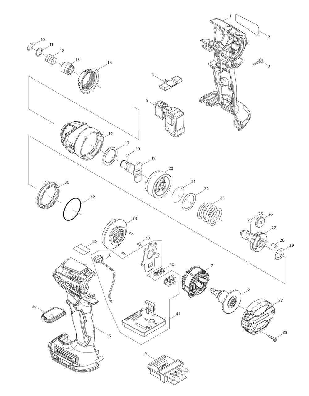 Page 1 Diagram and Parts List for XDT14M  Makita Drill