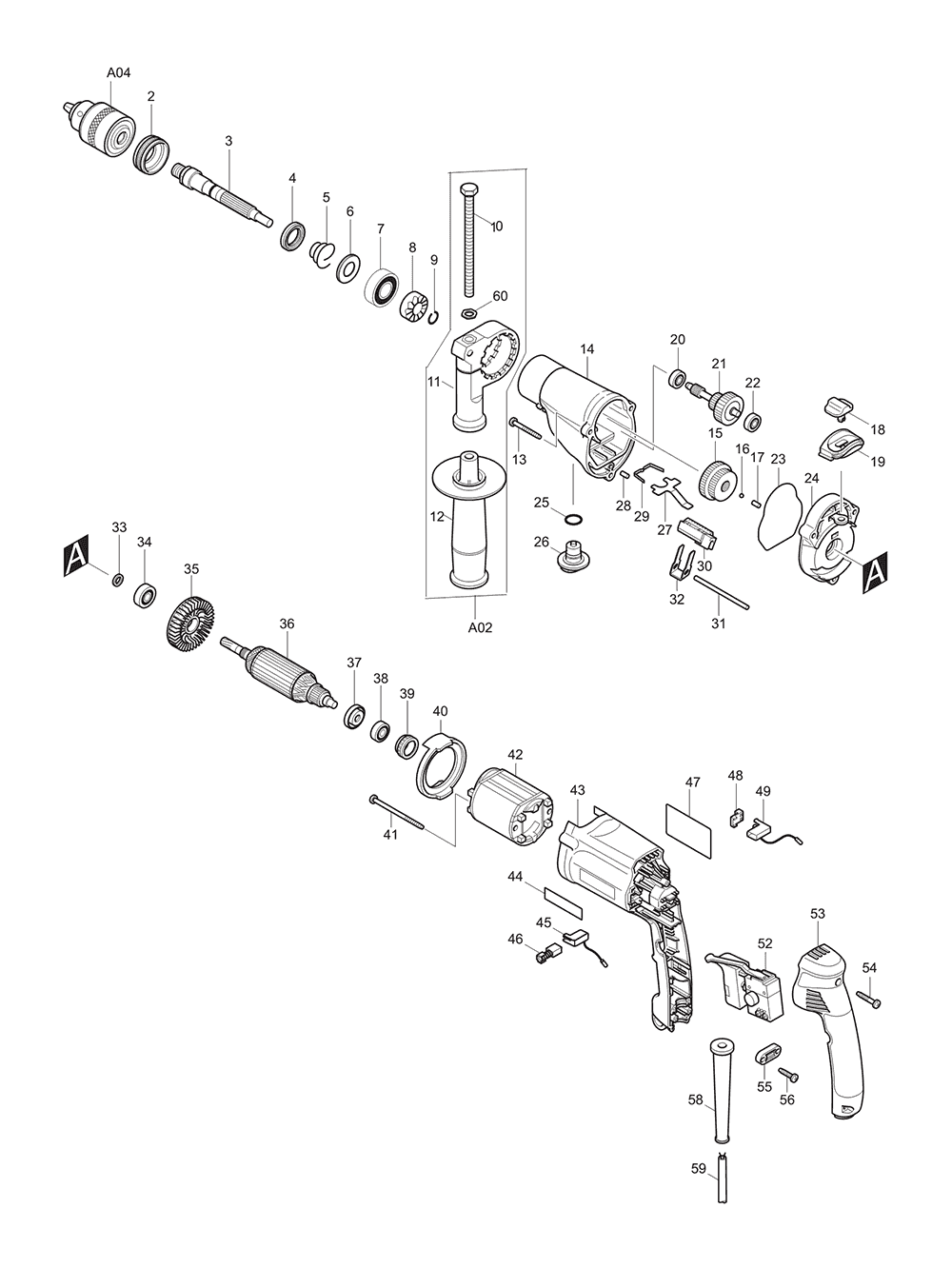 Page 1 Diagram and Parts List for HP2050 Type 2 Makita Drill