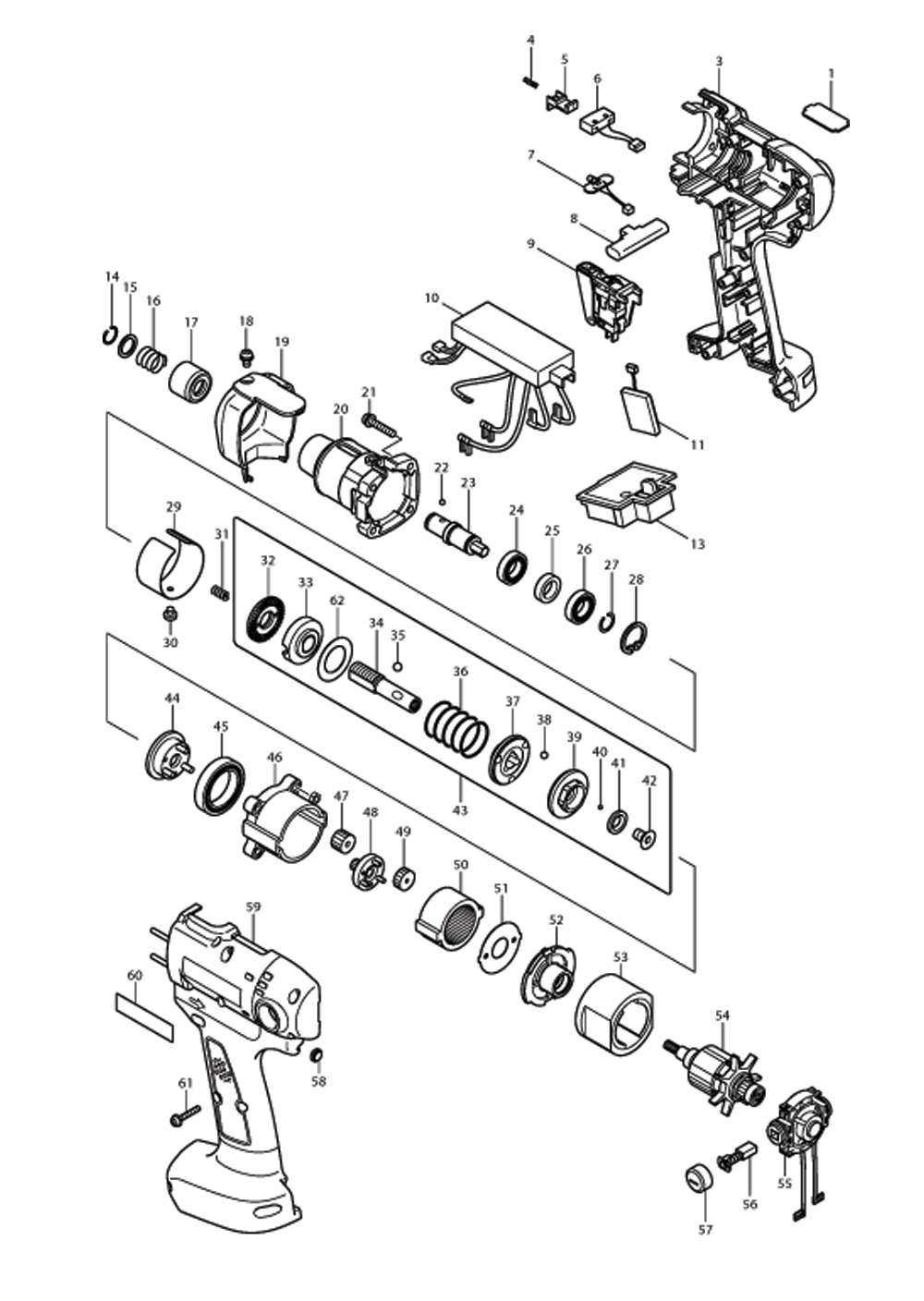 Page 1 Diagram and Parts List for BFT123FZ  Makita Screwdriver