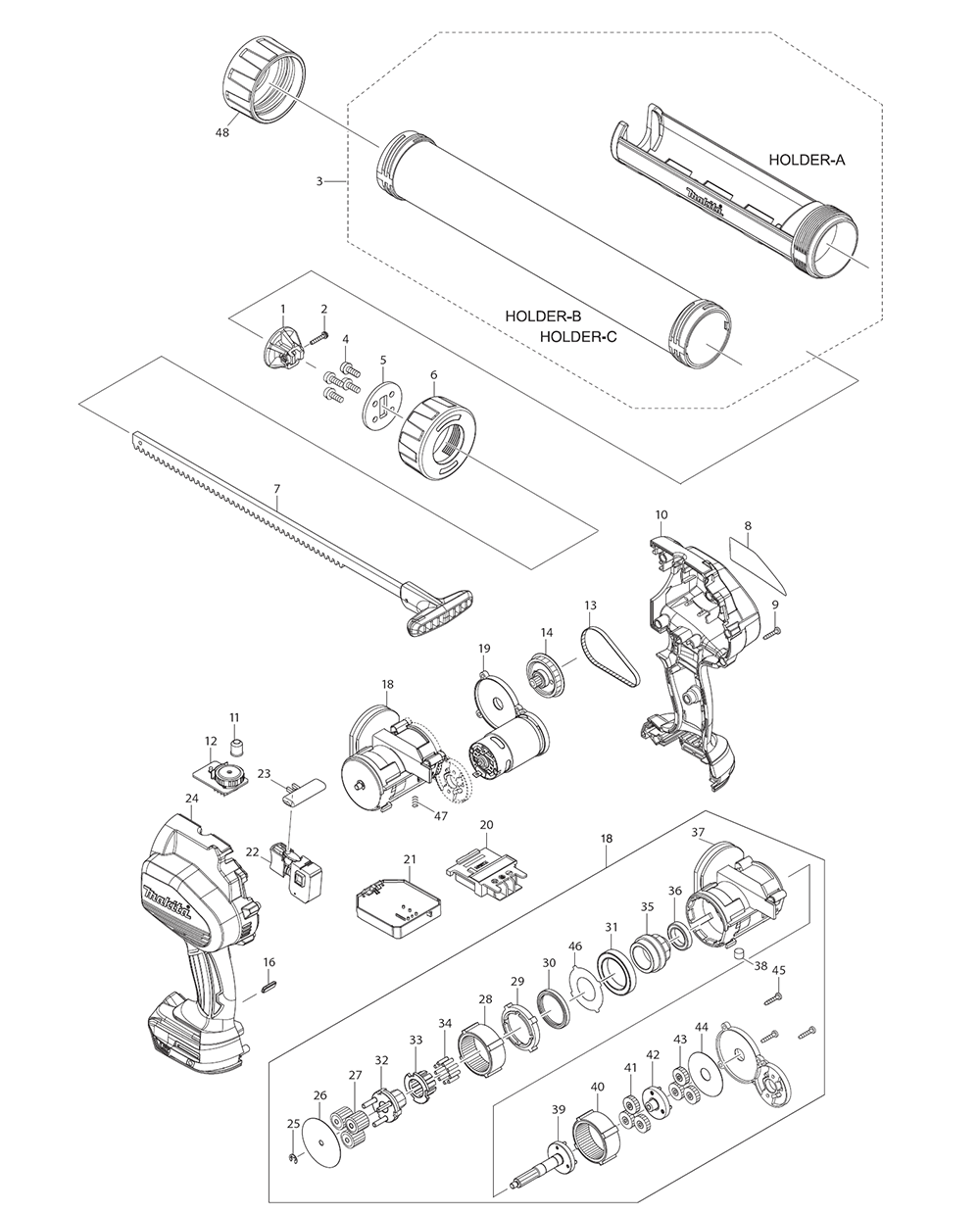 Page 1 Diagram and Parts List for XGC01T1C  Makita Caulking Gun