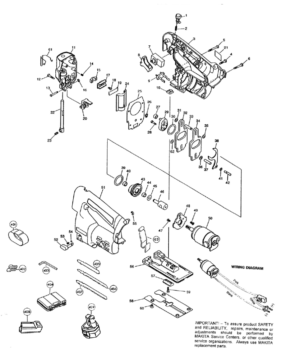 Page 1 Diagram and Parts List for 4330DWA  Makita Saw