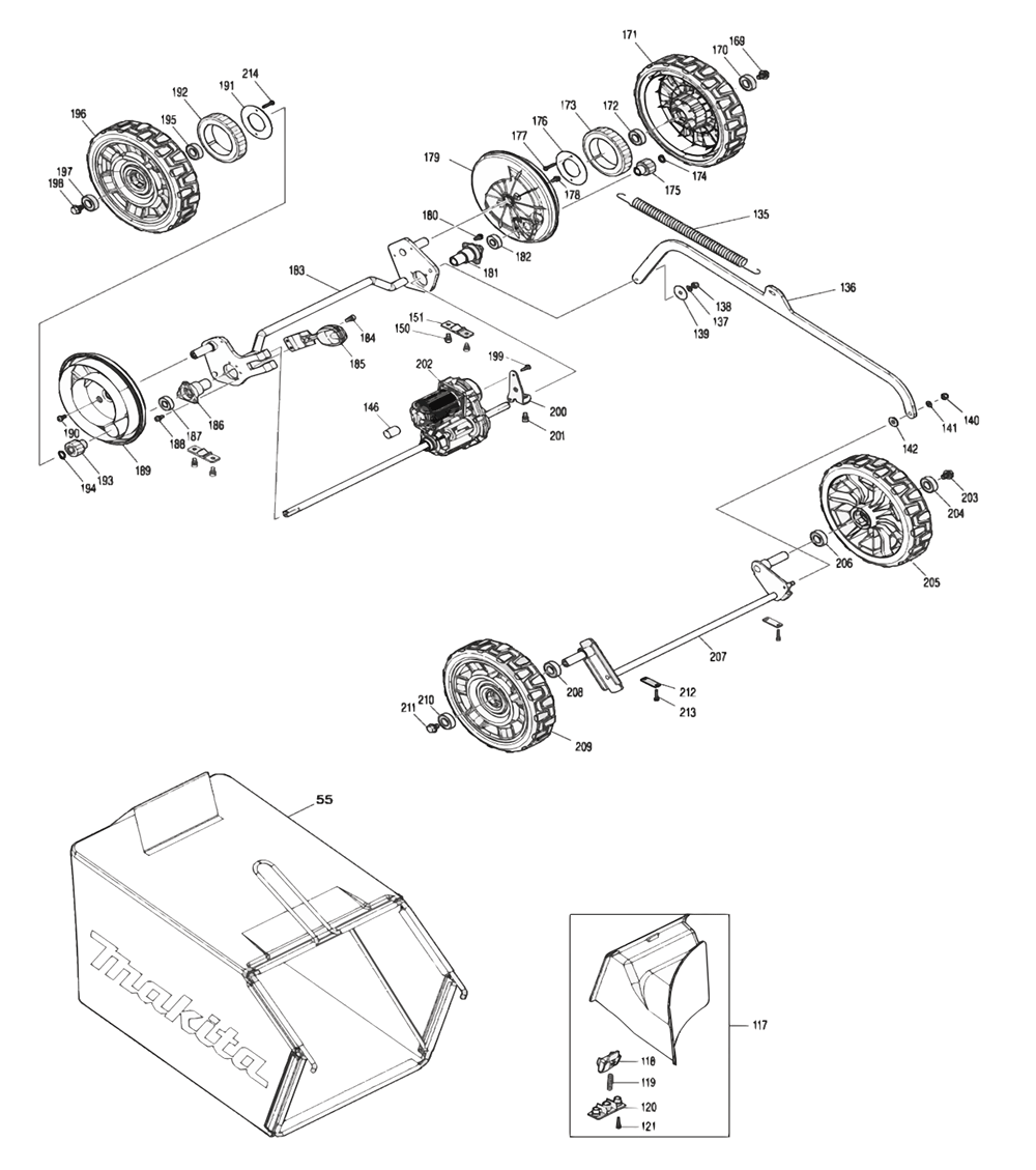 Fig-2 Diagram and Parts List for XML06Z  Makita Lawn Mower