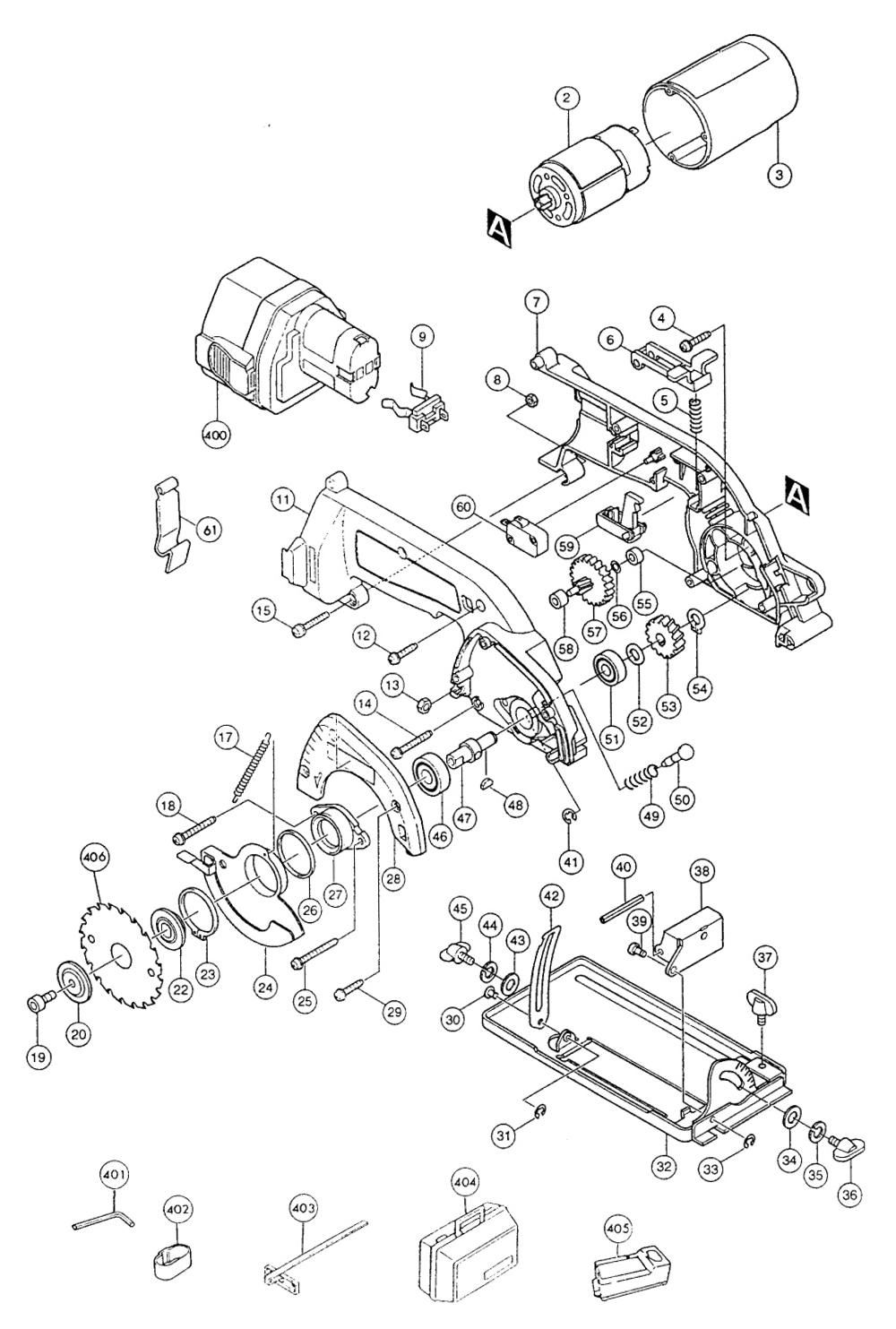 Page 1 Diagram and Parts List for 5093DWA  Makita Saw