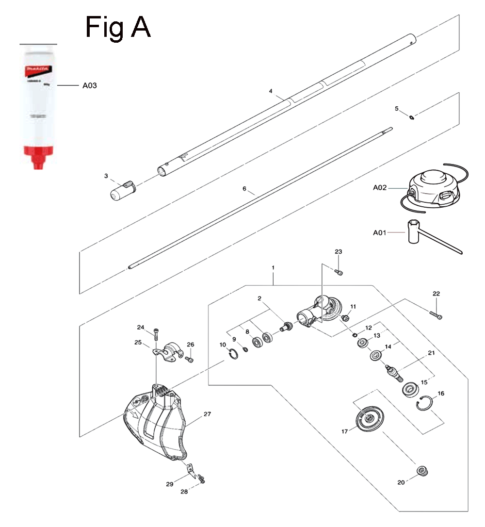 Fig-1 Diagram and Parts List for XUX02SM1X3  Makita Trimmer