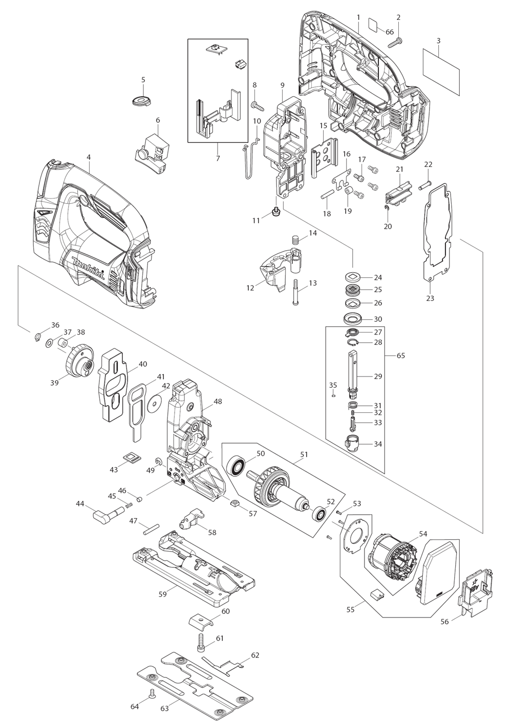 Page 1 Diagram and Parts List for XVJ02Z  Makita Saw