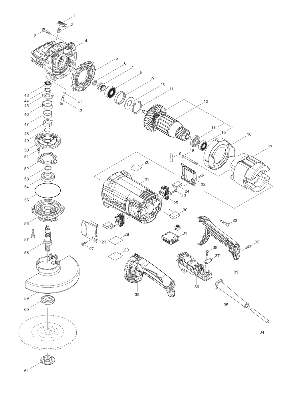 Fig-0 Diagram and Parts List for GA7061R  Makita Sander Grinder
