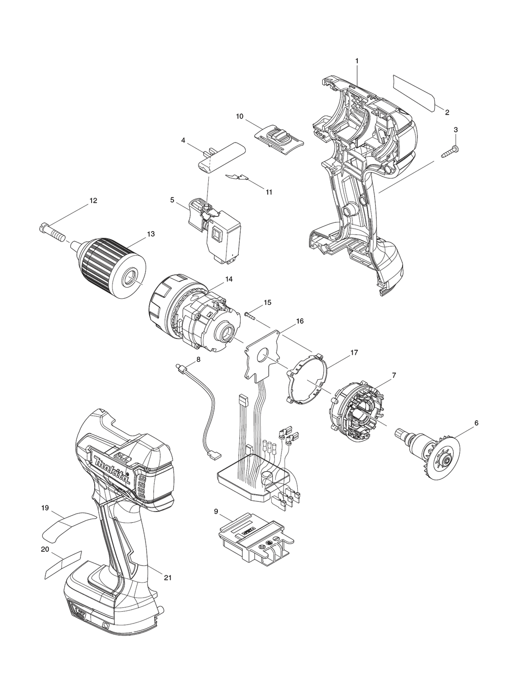 Page 1 Diagram and Parts List for BDF459  Makita Drill