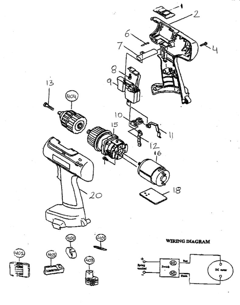 Drill Diagram and Parts List for 6228DWAE  Makita Drill