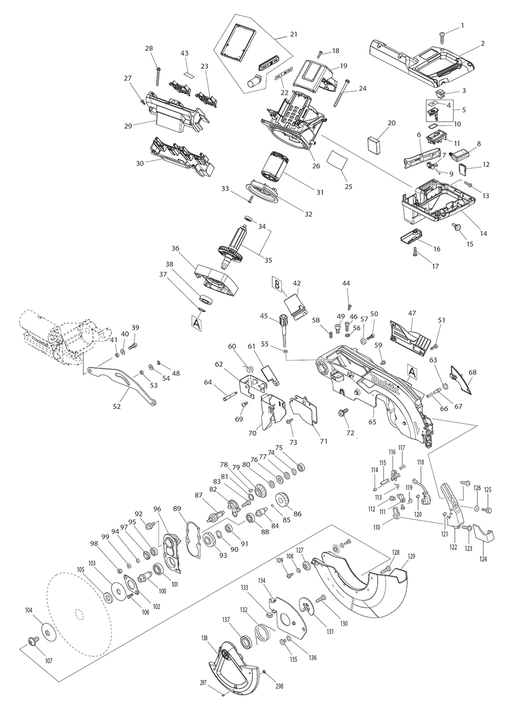 Page 2 Diagram and Parts List for XSL04ZU  Makita Saw