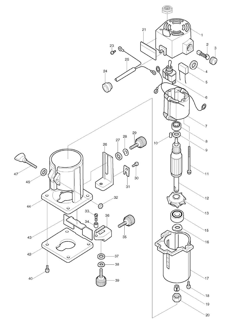 Page 1 Diagram and Parts List for 3701  Makita Trimmer