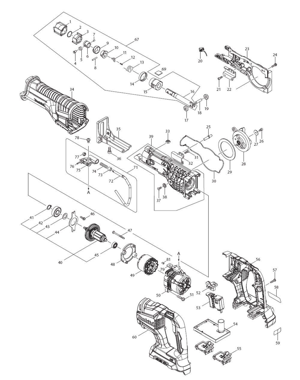 Page 1 Diagram and Parts List for XRJ06Z  Makita Saw
