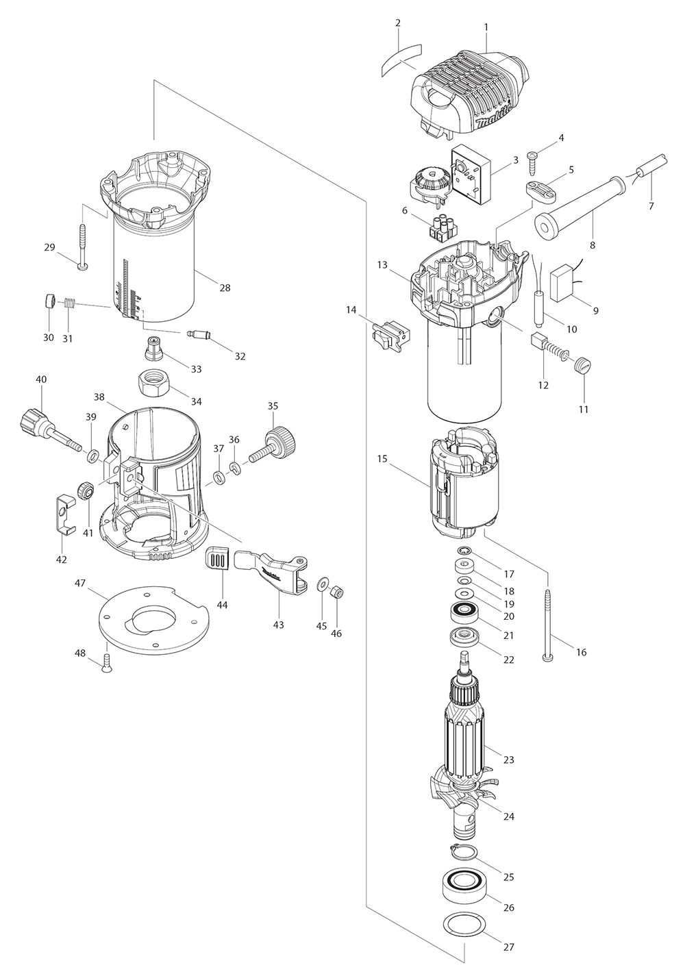 Page 1 Diagram and Parts List for RT0701CX3  Makita Router