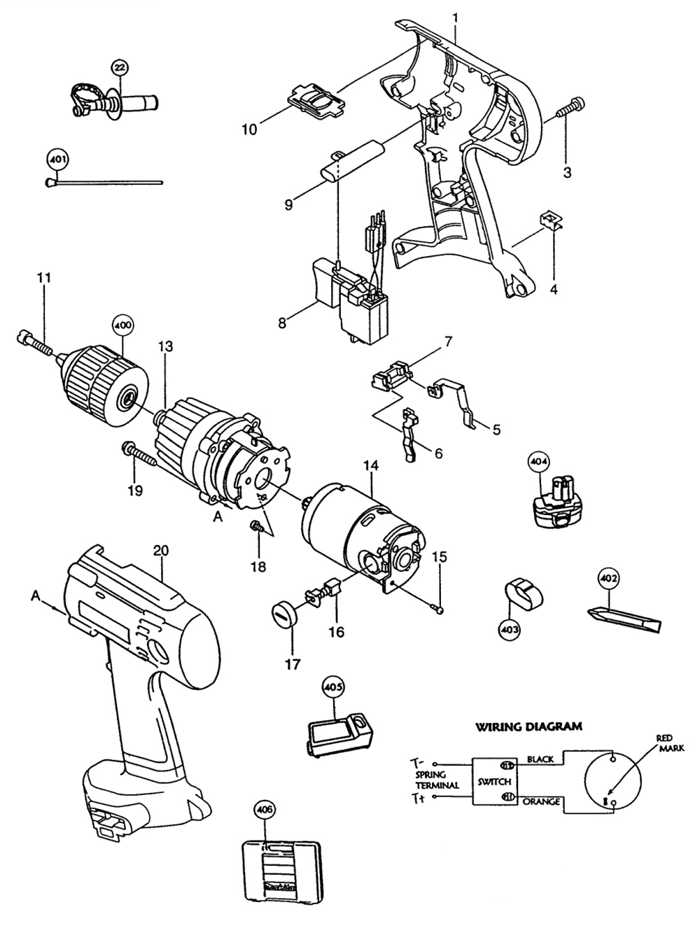 Page 1 Diagram and Parts List for 6343DWAE  Makita Drill
