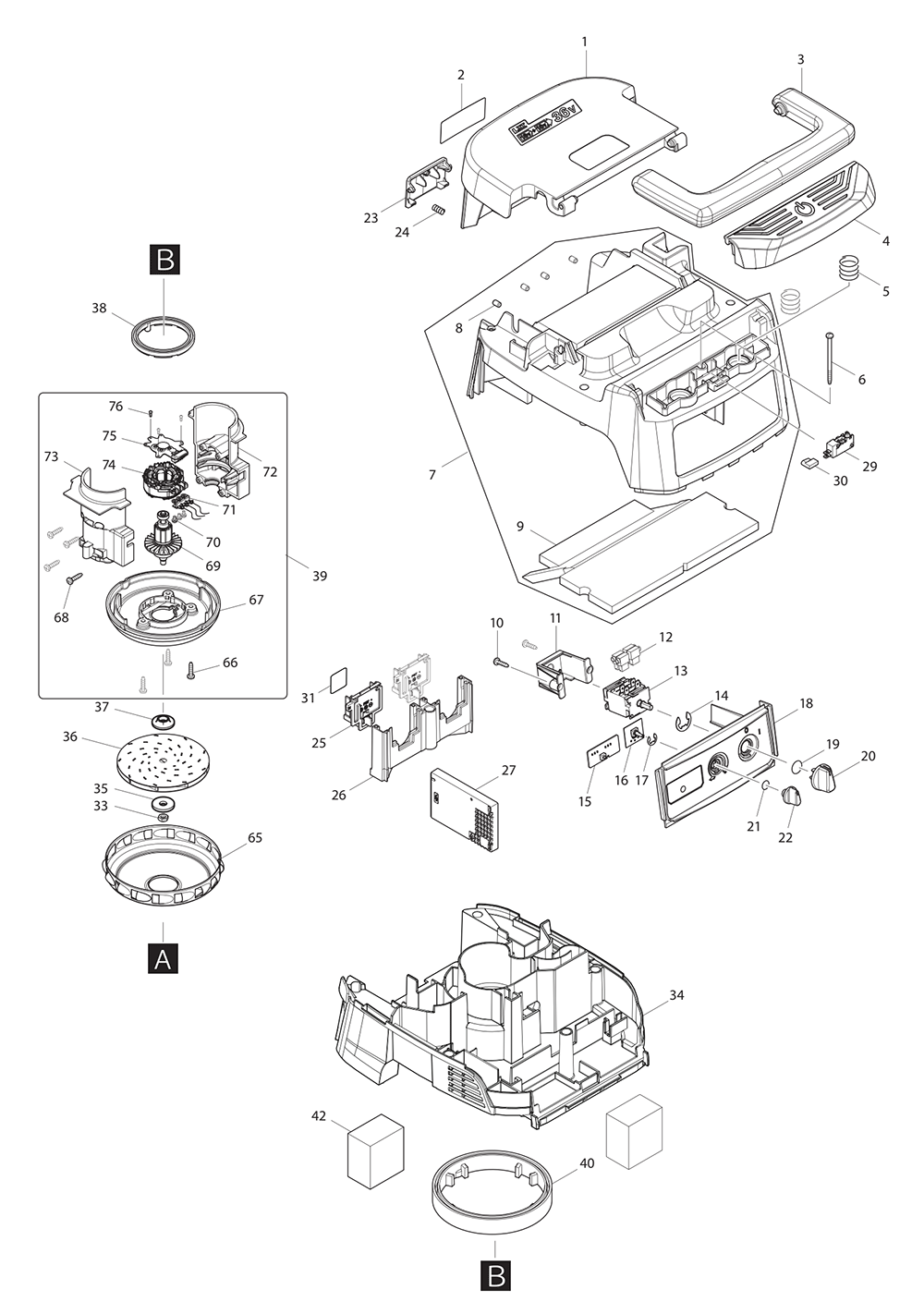 Fig-0 Diagram and Parts List for XCV20Z  Makita Canister Vacuum