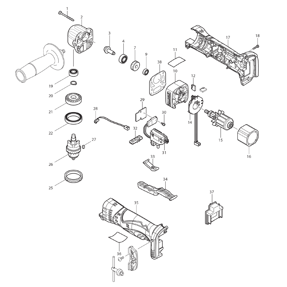 Page 1 Diagram and Parts List for XAD01  Makita Drill