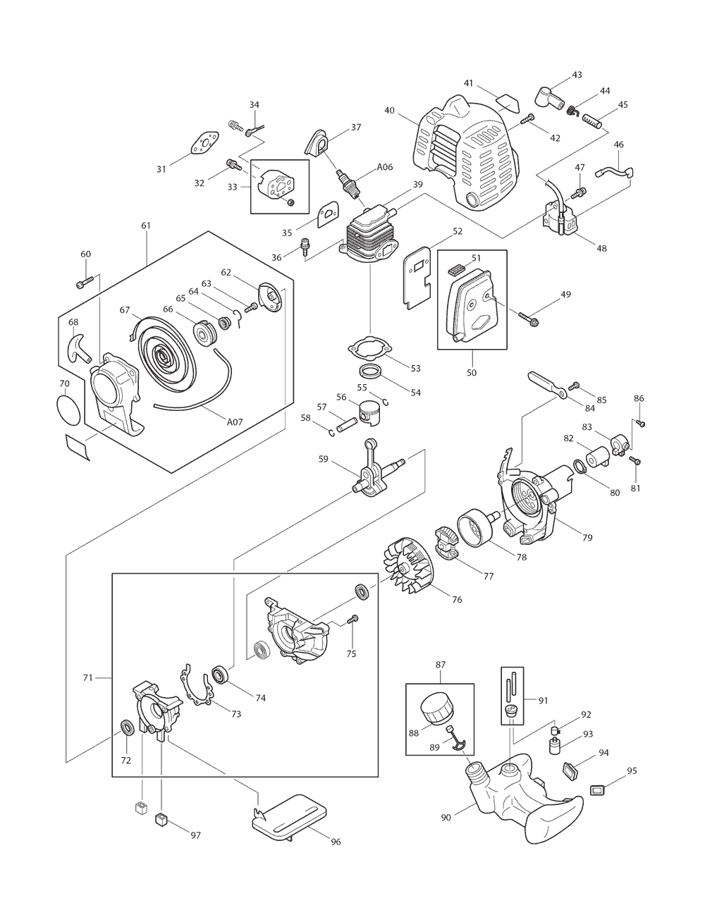 Page 1 Diagram and Parts List for RST210 Type 3 Makita Trimmer