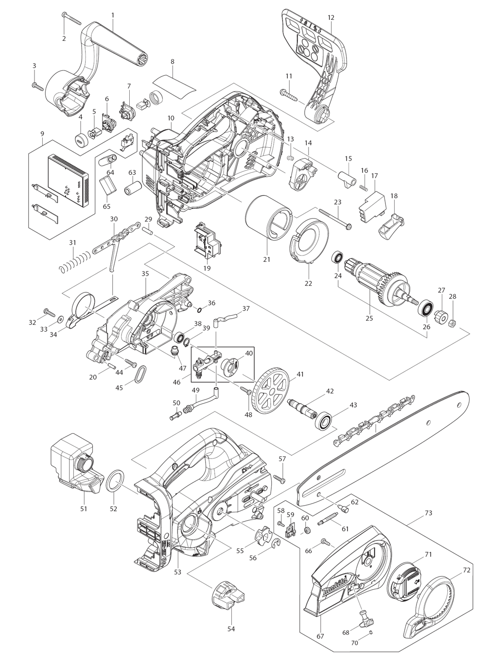 Page 1 Diagram and Parts List for XCU02Z  Makita Saw