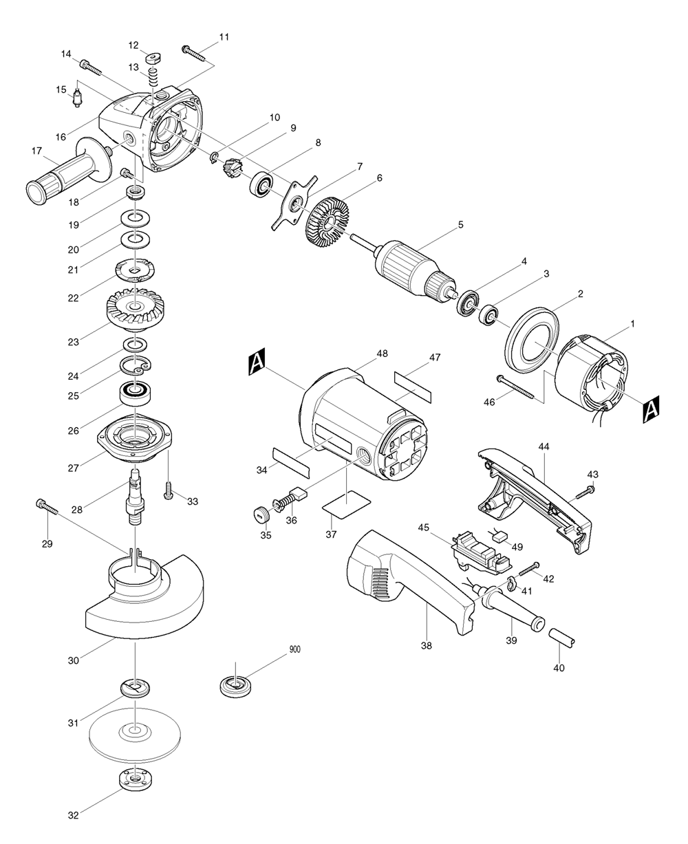 Page 1 Diagram and Parts List for 9047  Makita Grinder
