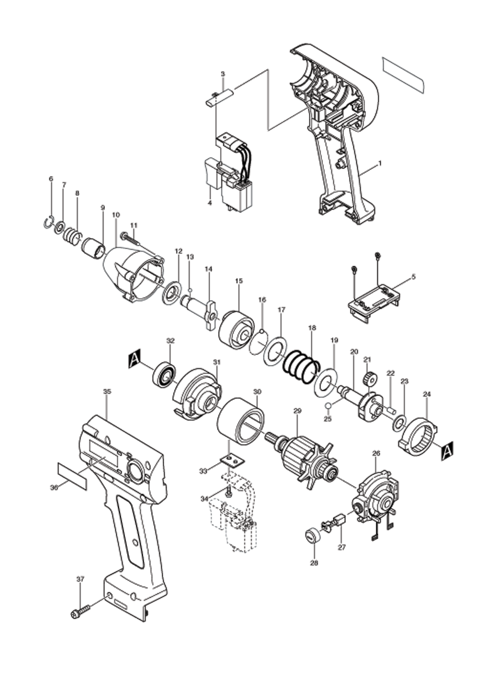 Page 1 Diagram and Parts List for BTD061Z  Makita Drill
