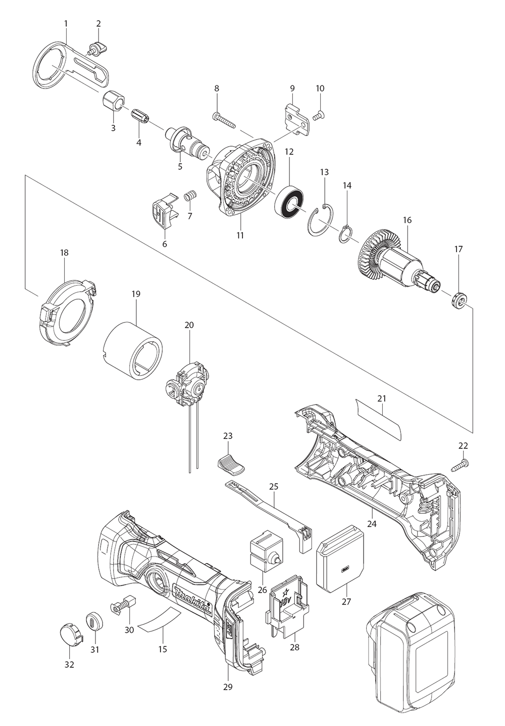 Page 1 Diagram and Parts List for XOC01T  Makita Saw