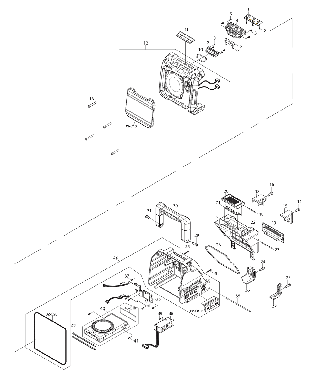 Page 1 Diagram and Parts List for XRM08B  Makita Radio