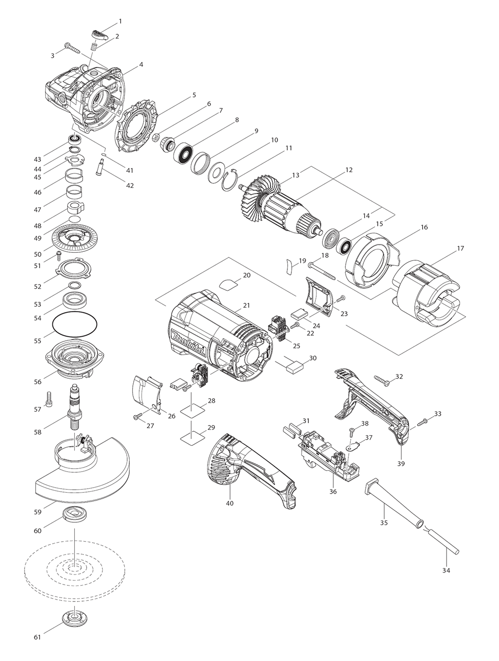 Page 1 Diagram and Parts List for GA7061  Makita Grinder