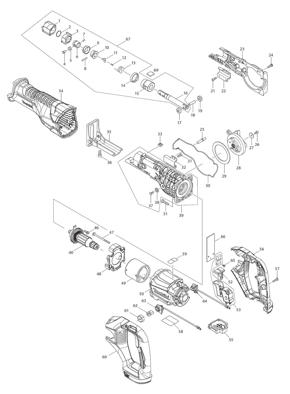 Page 1 Diagram and Parts List for XRJ04T  Makita Saw