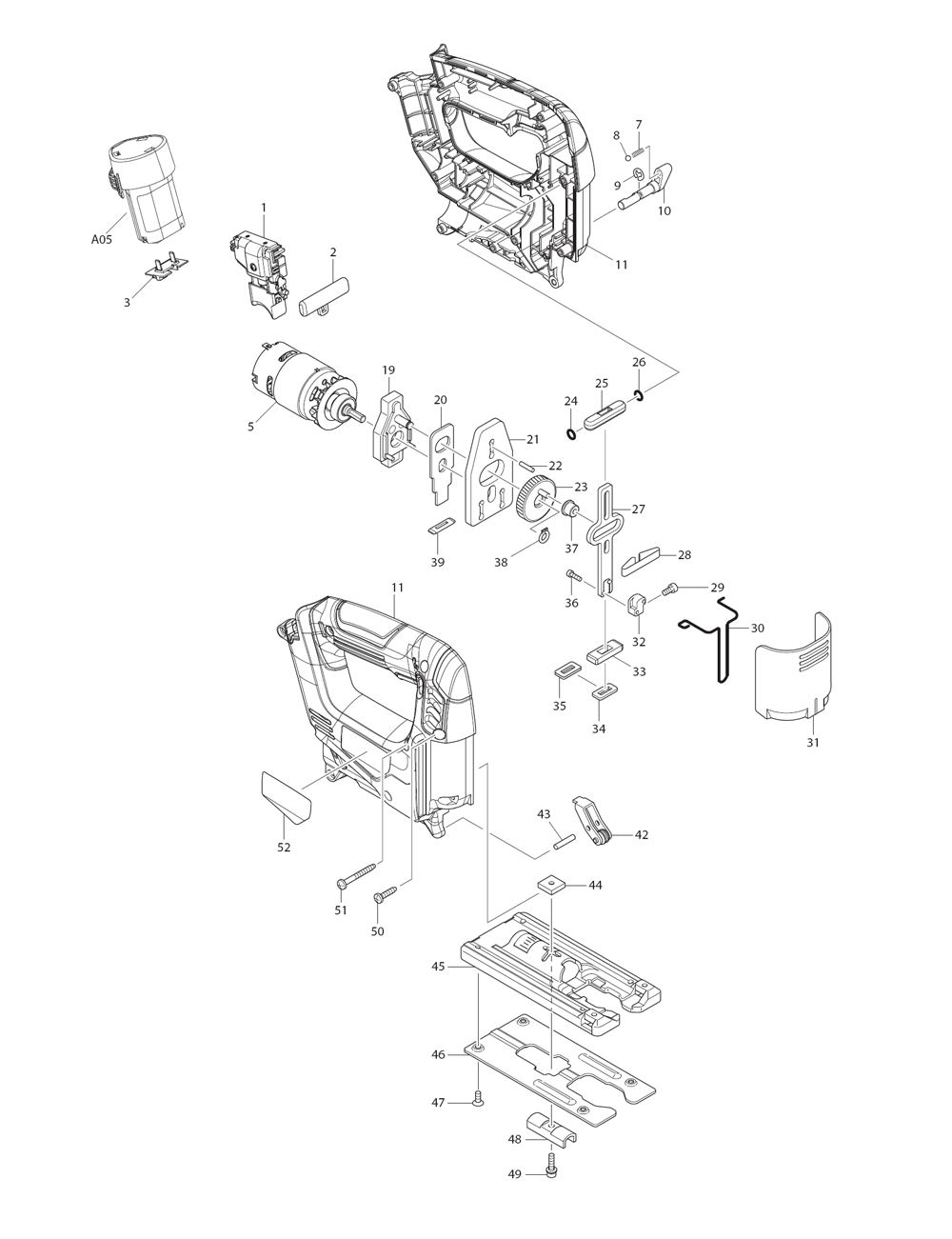 Page 1 Diagram and Parts List for VJ01Z  Makita Saw