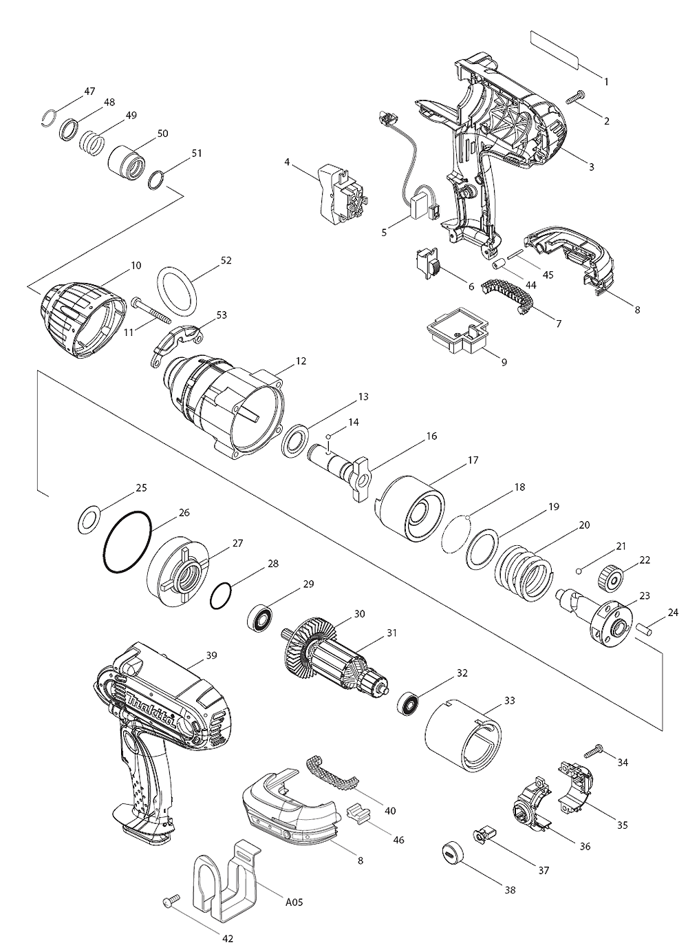 Page 1 Diagram and Parts List for LXWT01  Makita Drill