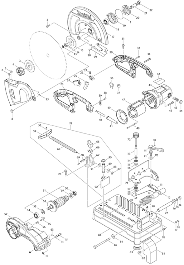 Diagram Diagram and Parts List for LW1400X  Makita Miter Saw