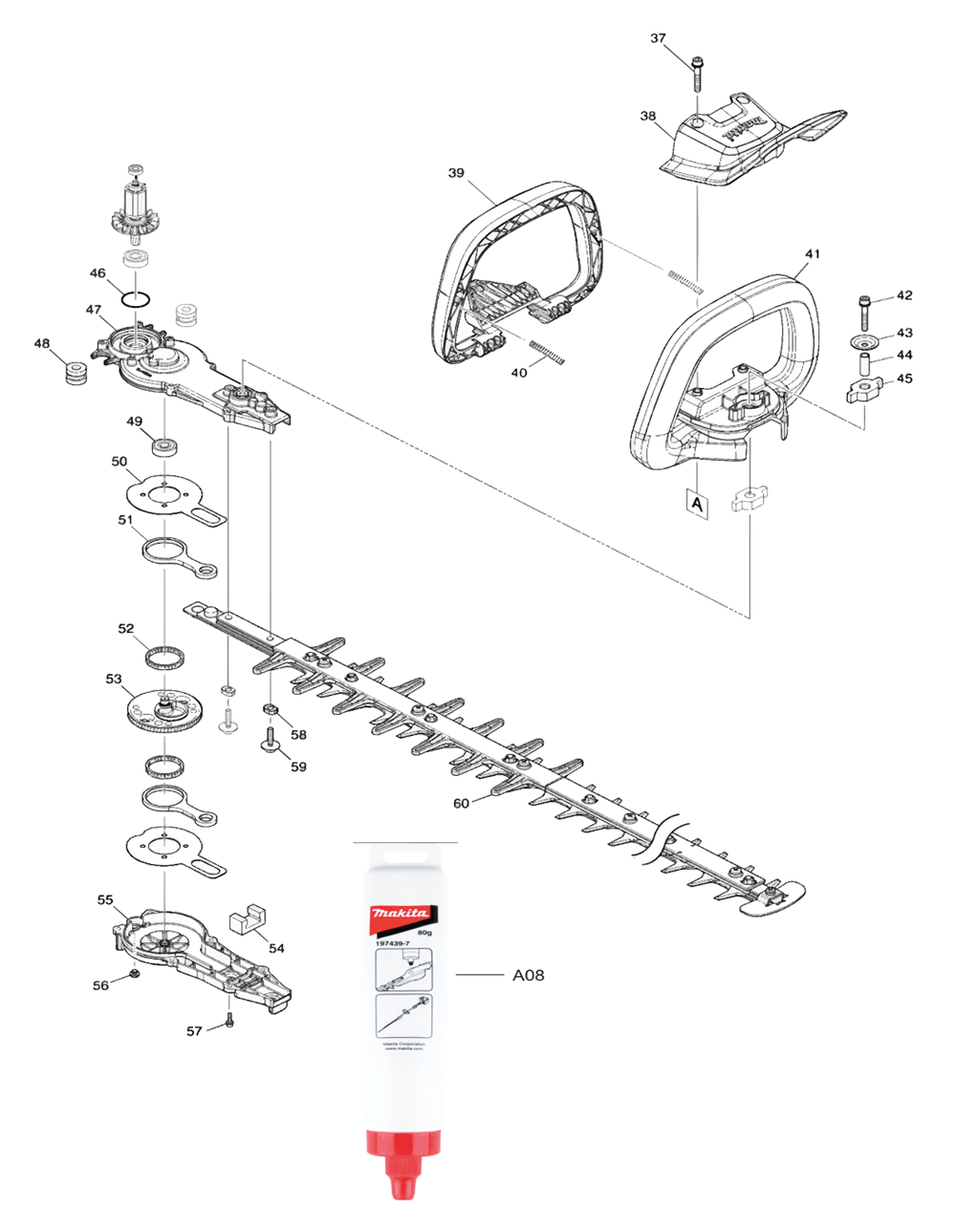 Fig-1 Diagram and Parts List for GHU03M1  Makita Hedge Trimmer