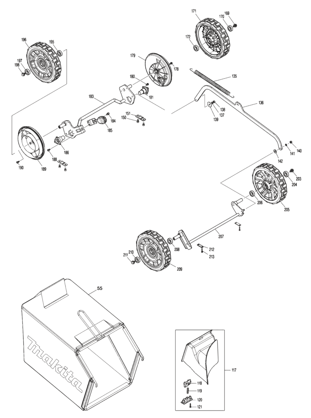 Fig-3 Diagram and Parts List for XML07PT1  Makita Lawn Mower