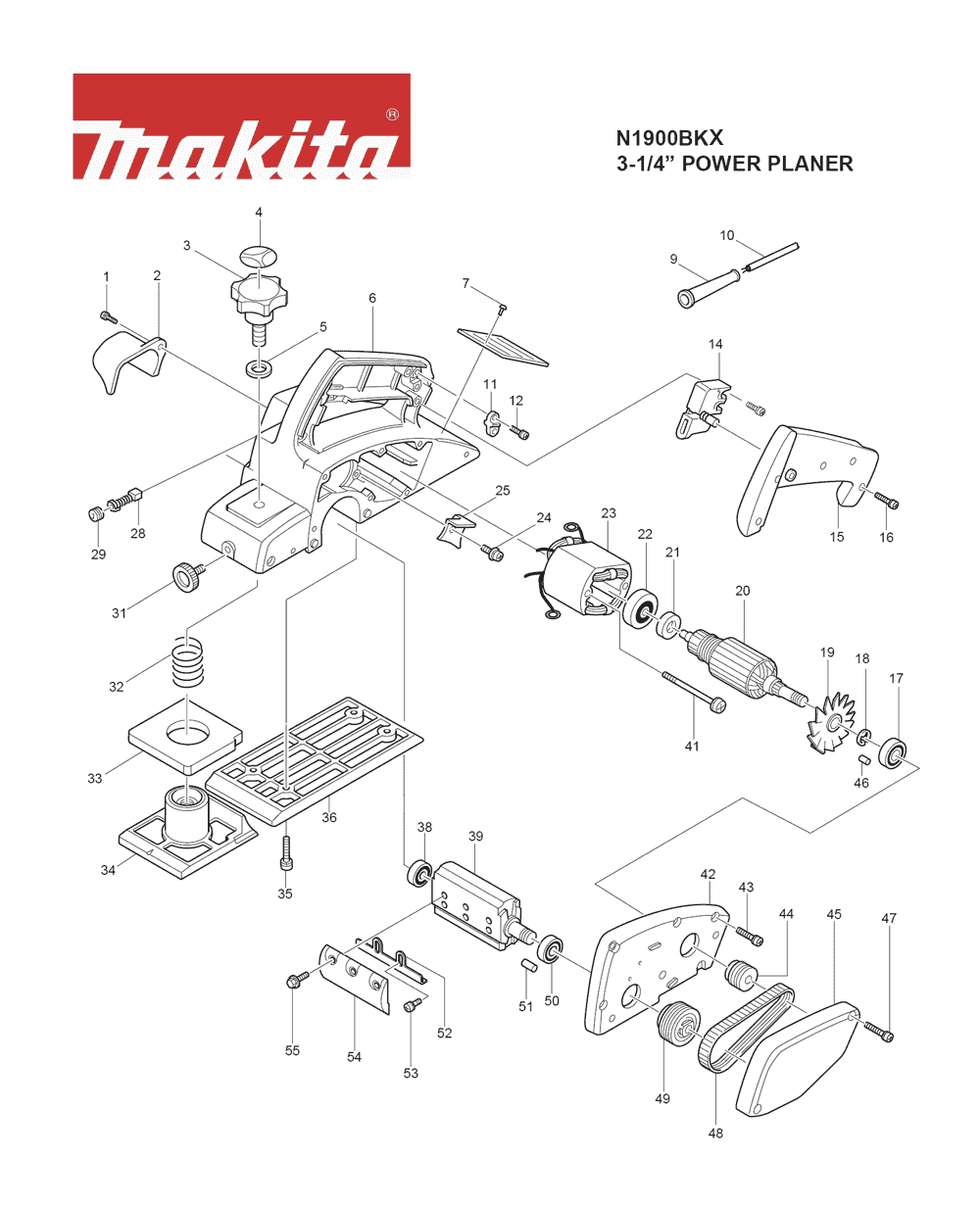 Page 1 Diagram and Parts List for N1900BKX Type 3 Makita Planer Jointer
