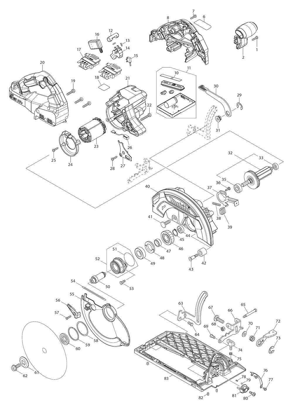 Page 1 Diagram and Parts List for XSH06Z  Makita Saw