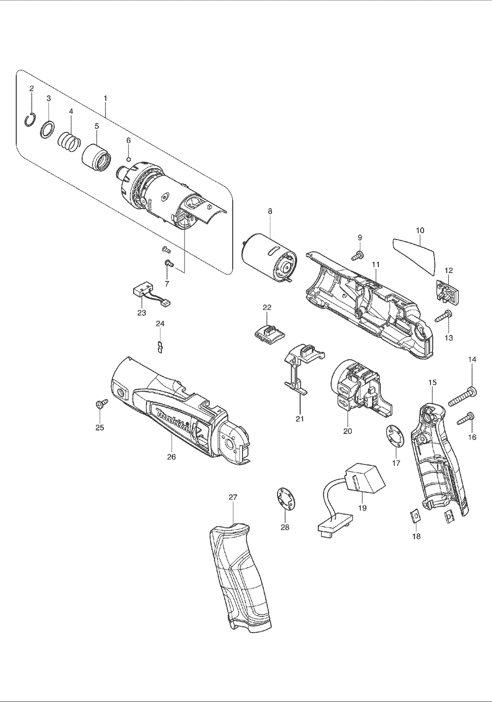 Page 1 Diagram and Parts List for DF010D  Makita Screwdriver
