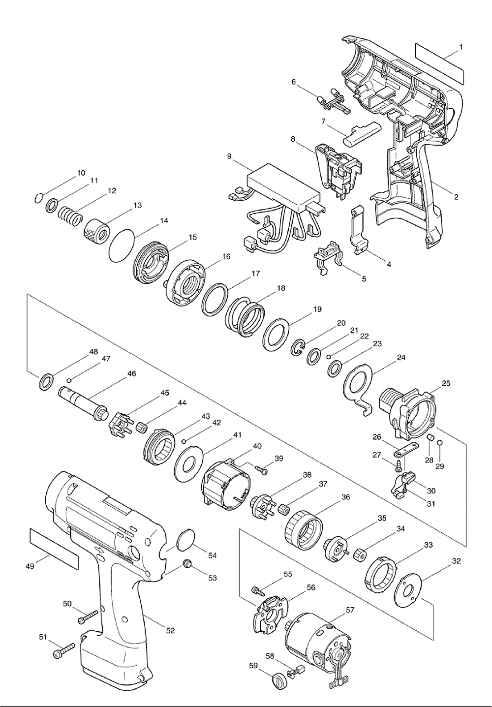 Page 1 Diagram and Parts List for 6798FDZ  Makita Screwdriver